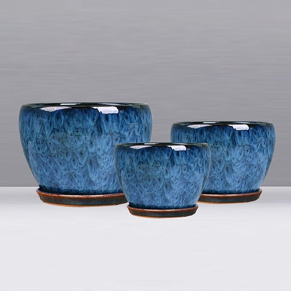 Ceramic Plant Pot Handmade Blue Glazed Planter