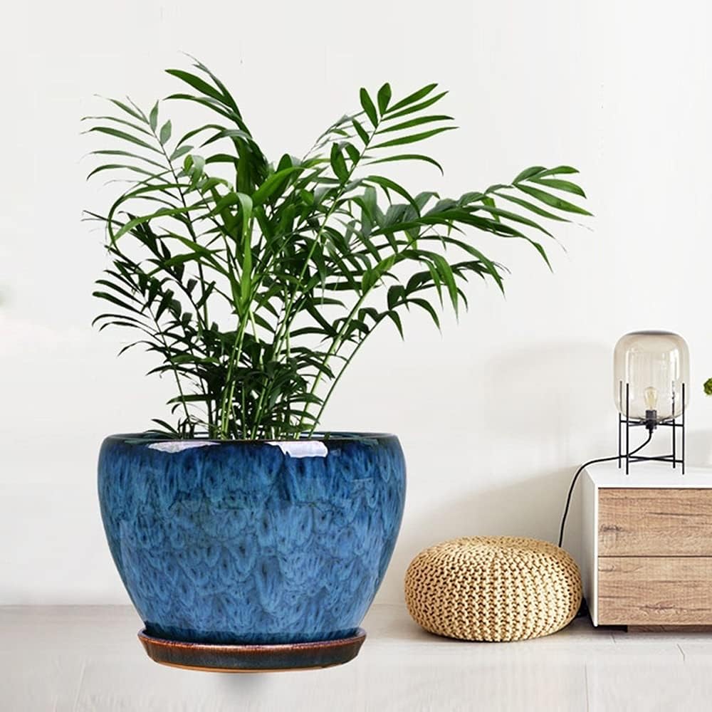 Ceramic Plant Pot Handmade Blue Glazed Planter
