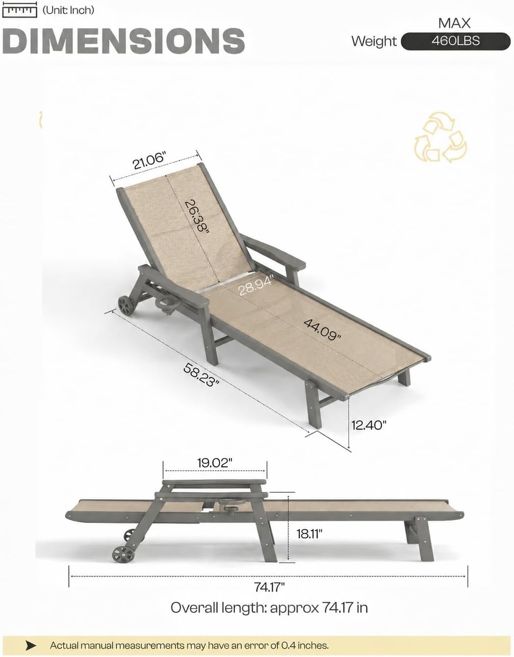 4 Pack Khaki HDPE Outdoor Lounge Chairs