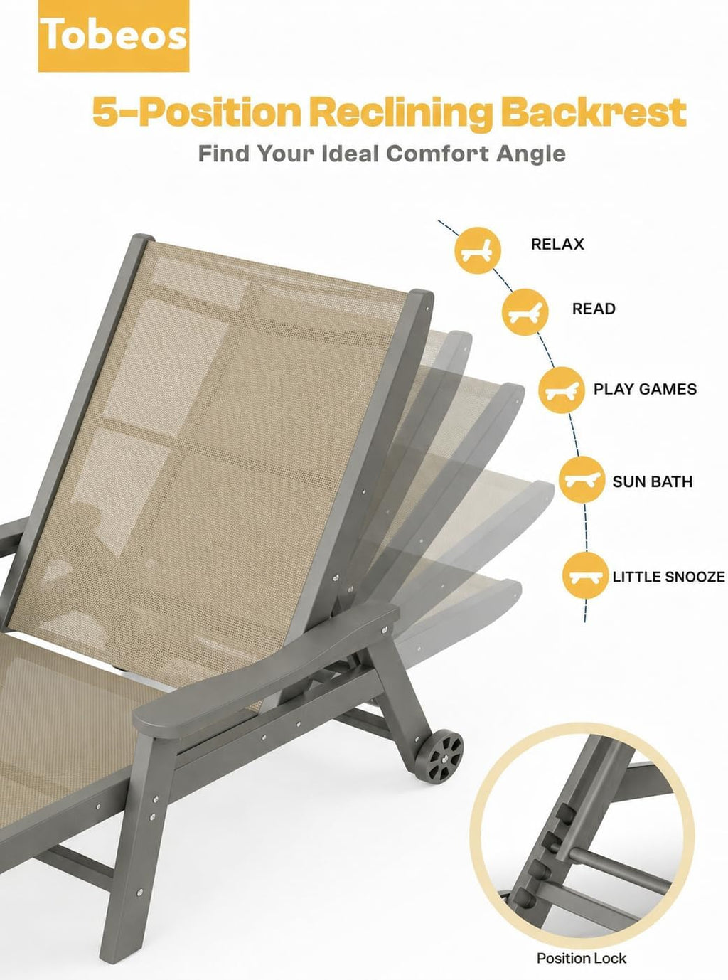 2 Pack Khaki HDPE Outdoor Lounge Chairs