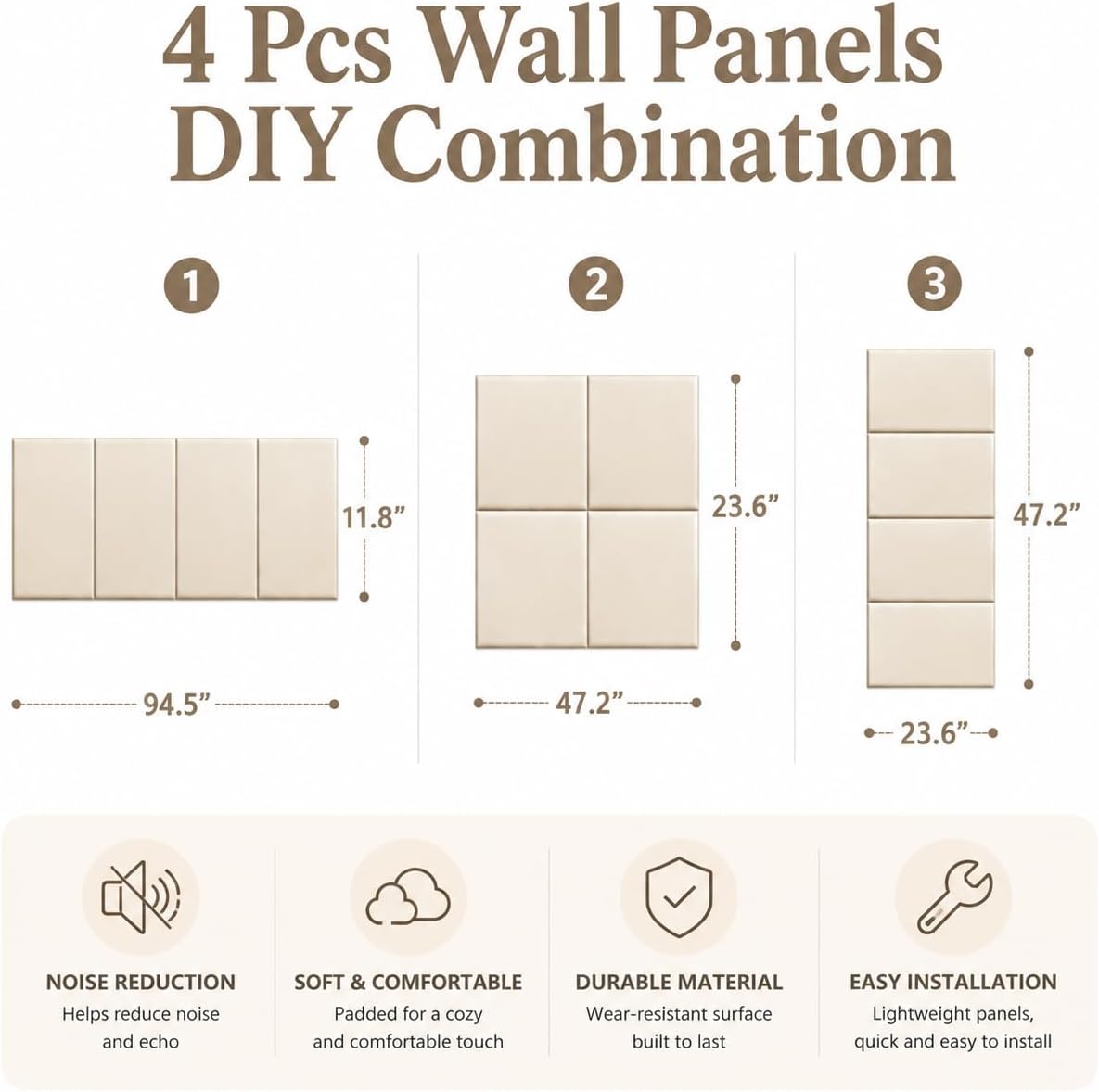 4 Pack Beige Linen Upholstered Wall Panels