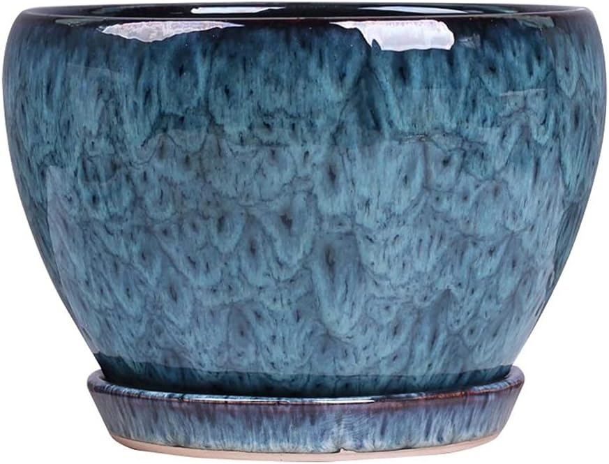 Ceramic Plant Pot Handmade Blue Glazed Planter