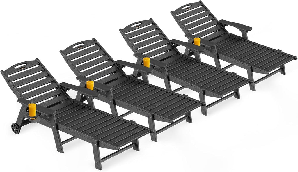 4 Pack Black HDPE Lounge Chairs