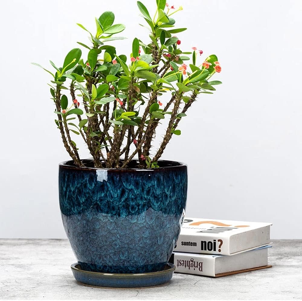 Blue Ceramic Plant Pot Glazed Planter