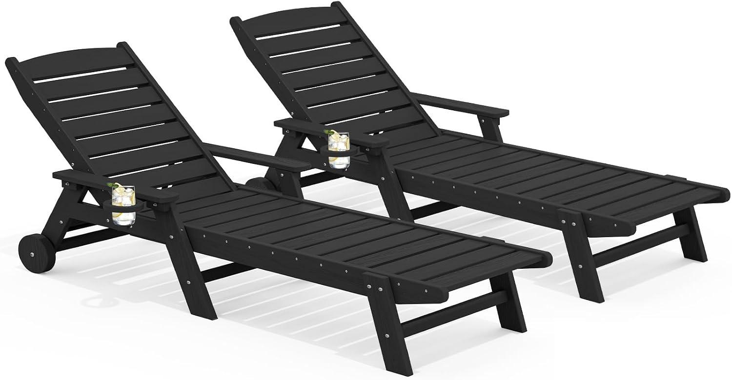 2 Pack Black HDPE Lounge Chairs