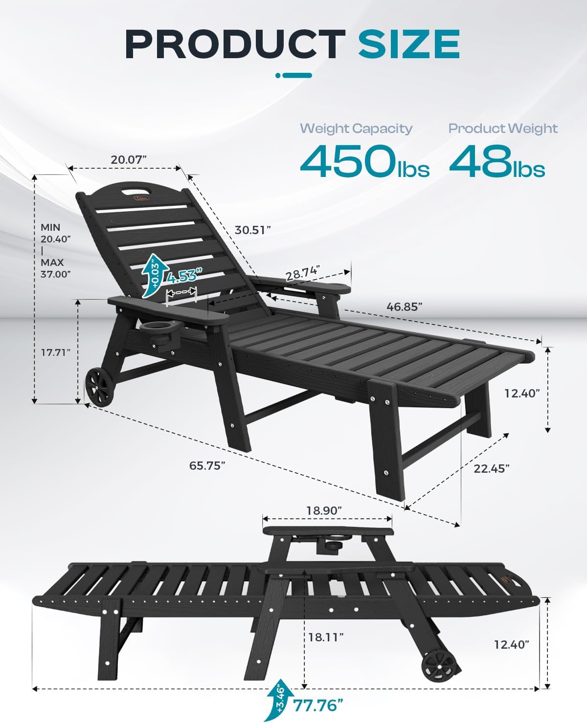 4 Pack Black HDPE Lounge Chairs