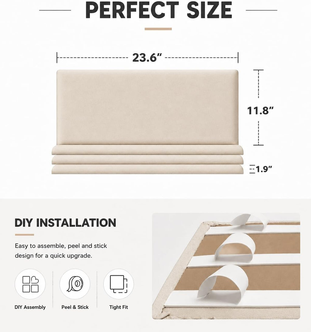 4 Pack Beige Linen Upholstered Wall Panels