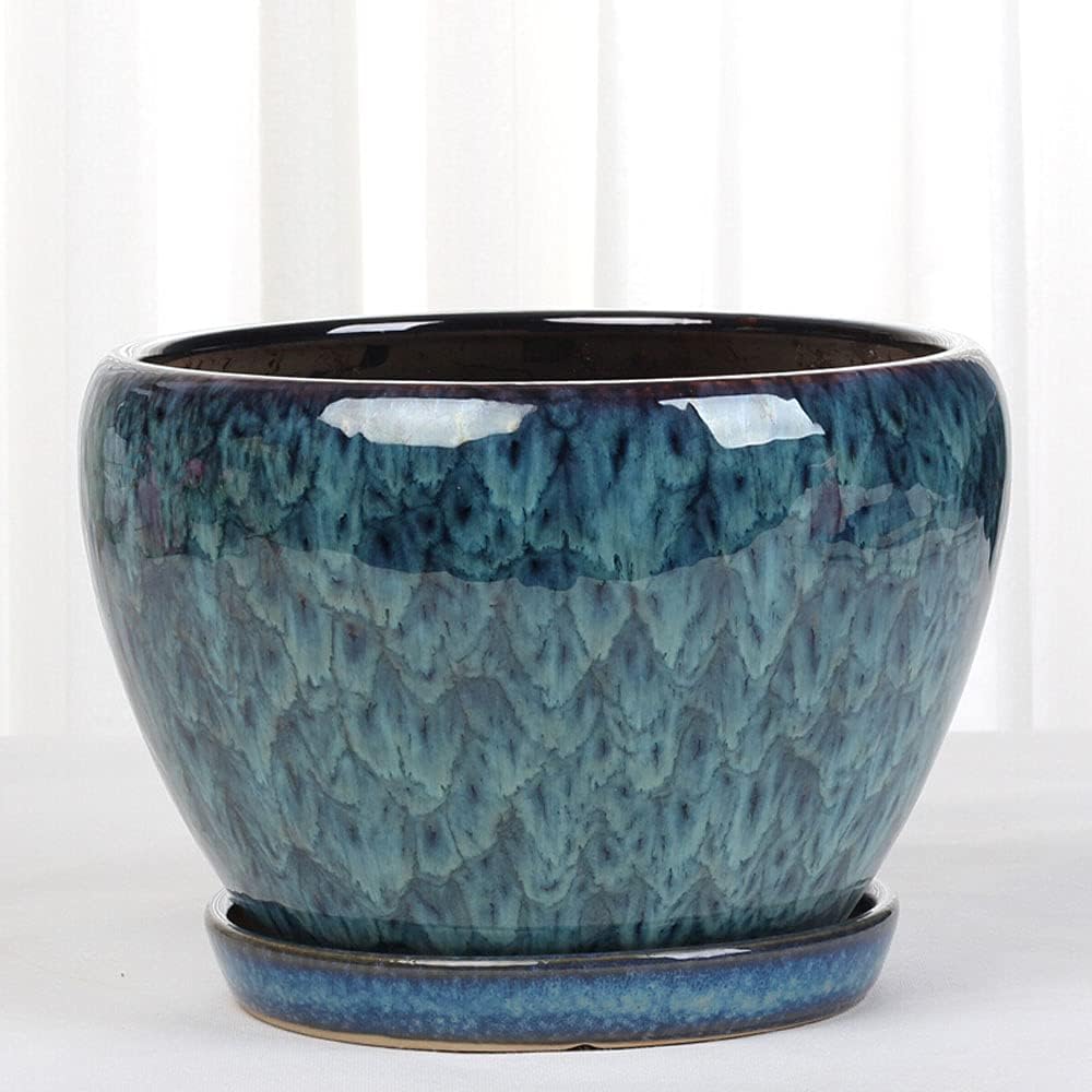 Ceramic Plant Pot Handmade Blue Glazed Planter