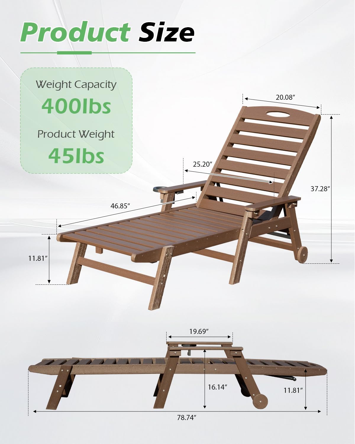 2 Pack Brown HDPE Pool Lounge Chairs