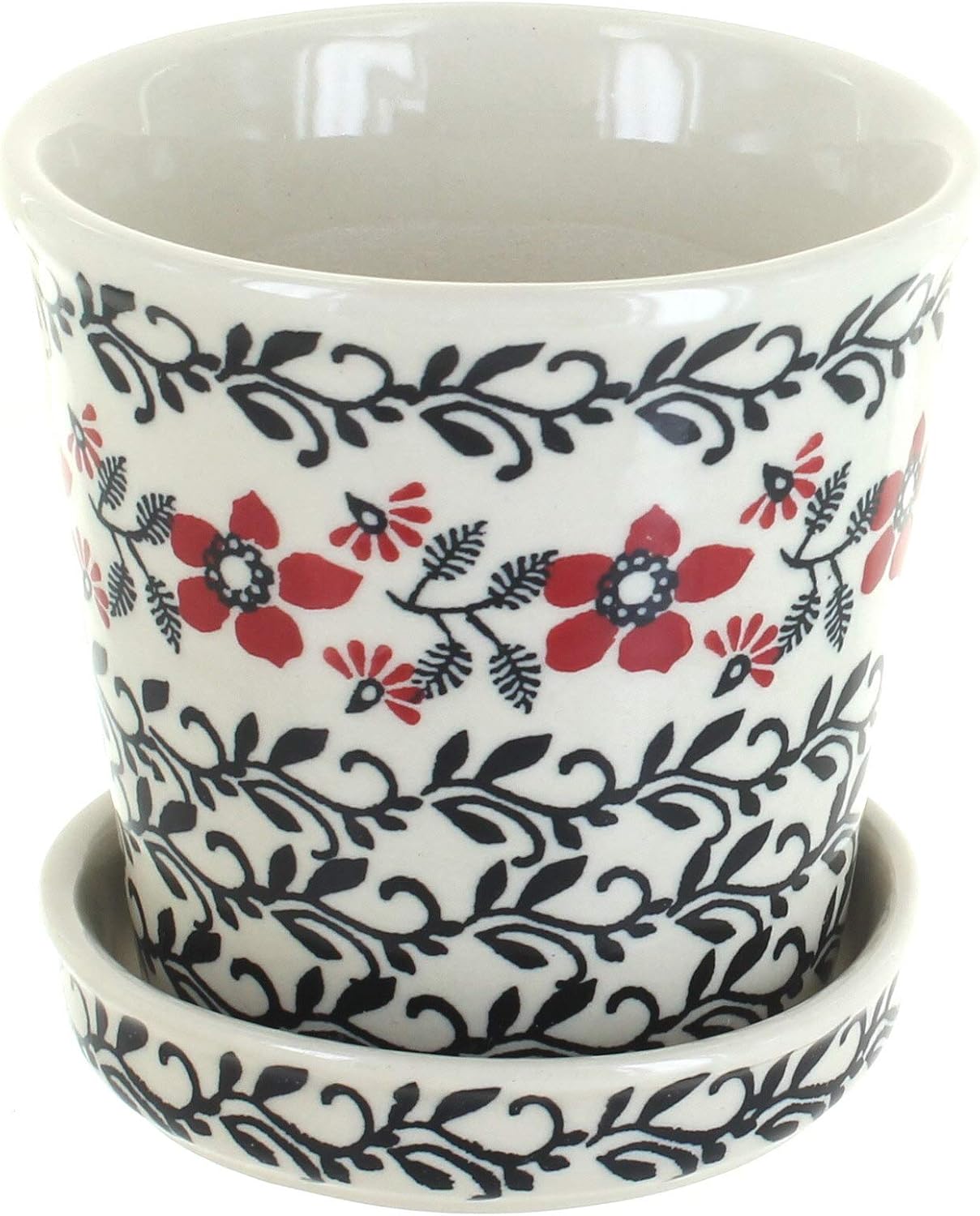 Blue Rose Green Periwinkle Ceramic Flower Pot