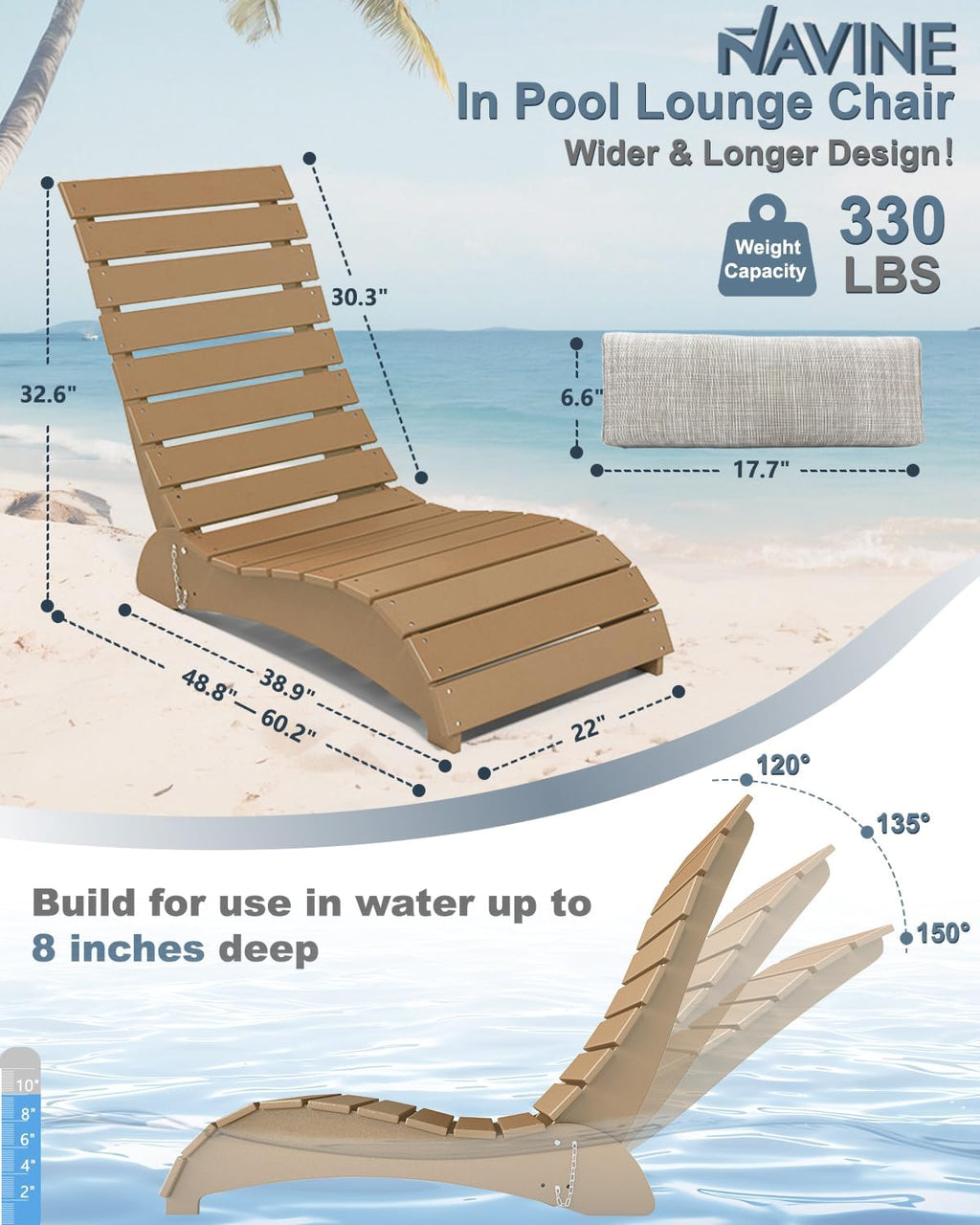 2 Pack Teak HDPE Pool Lounge Chairs
