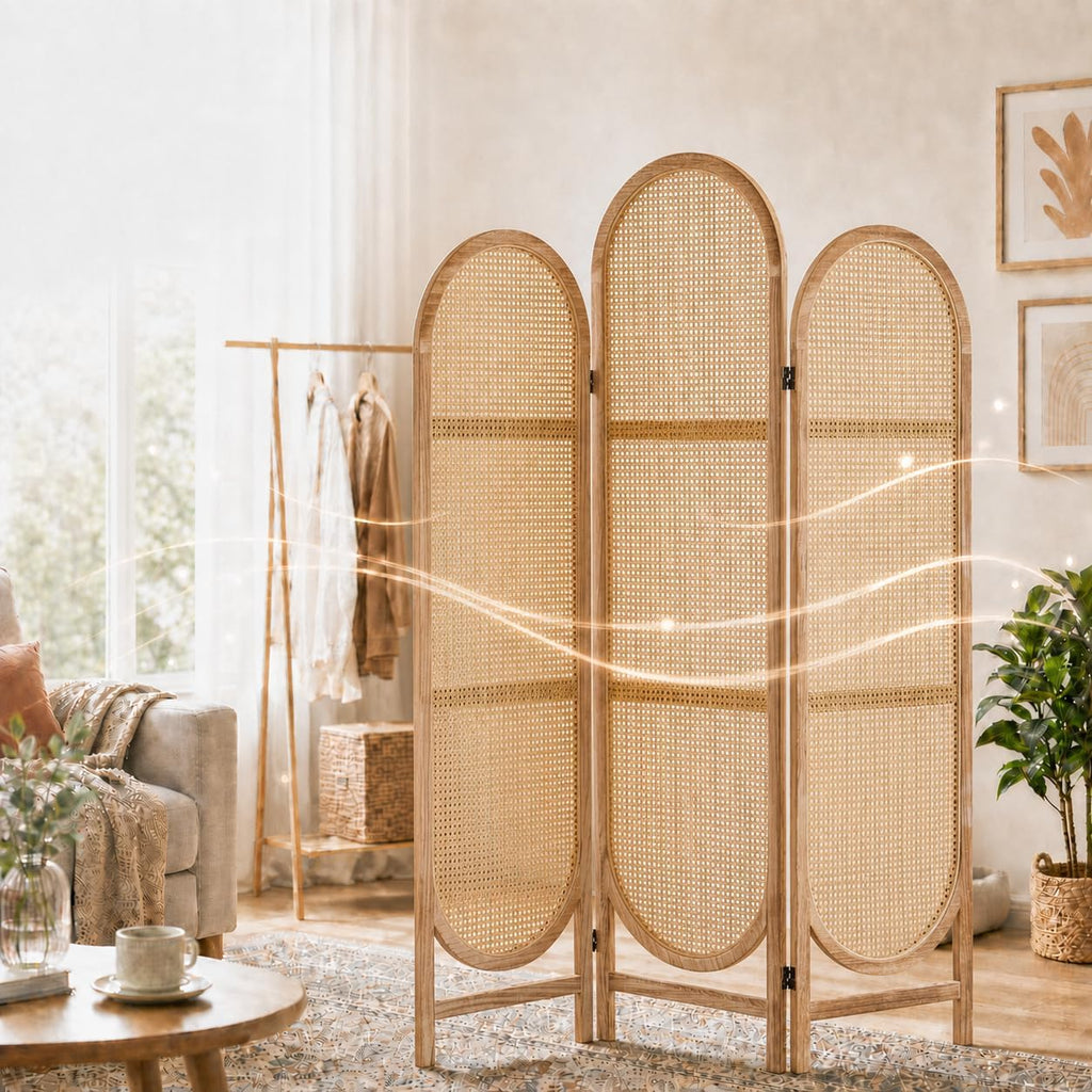 3 Panel Arched Rattan Room Divider
