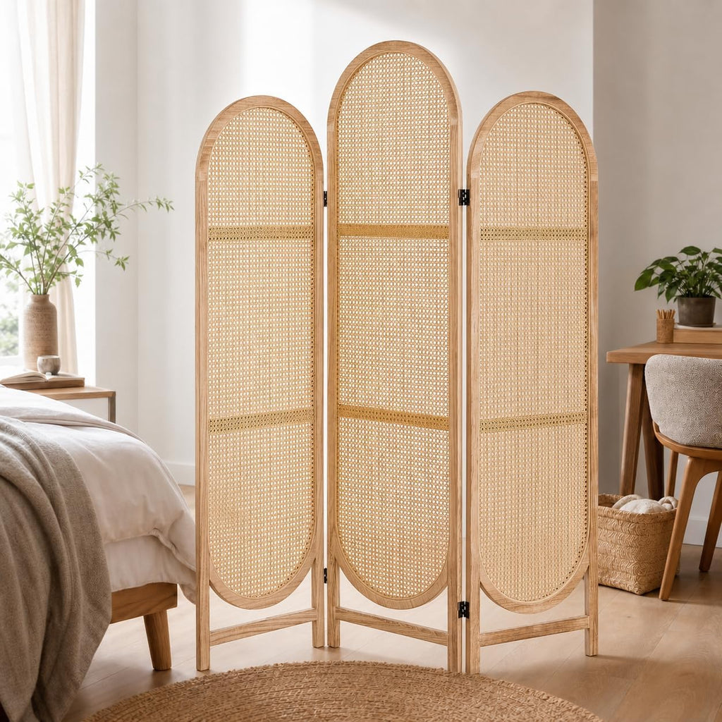 3 Panel Arched Rattan Room Divider
