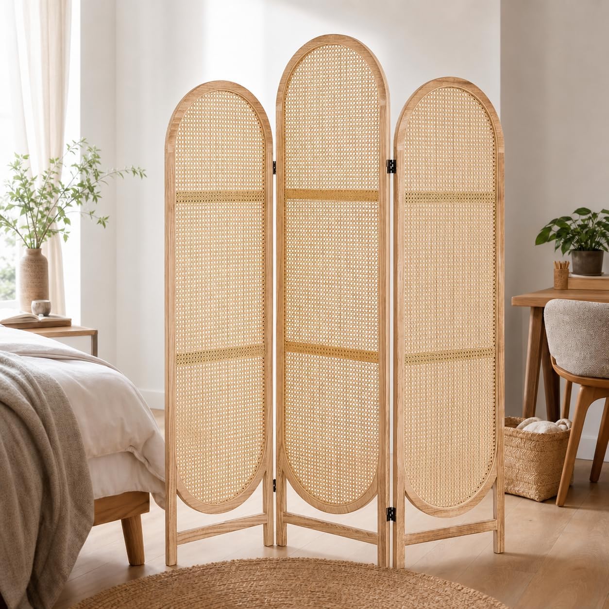 3 Panel Arched Rattan Room Divider