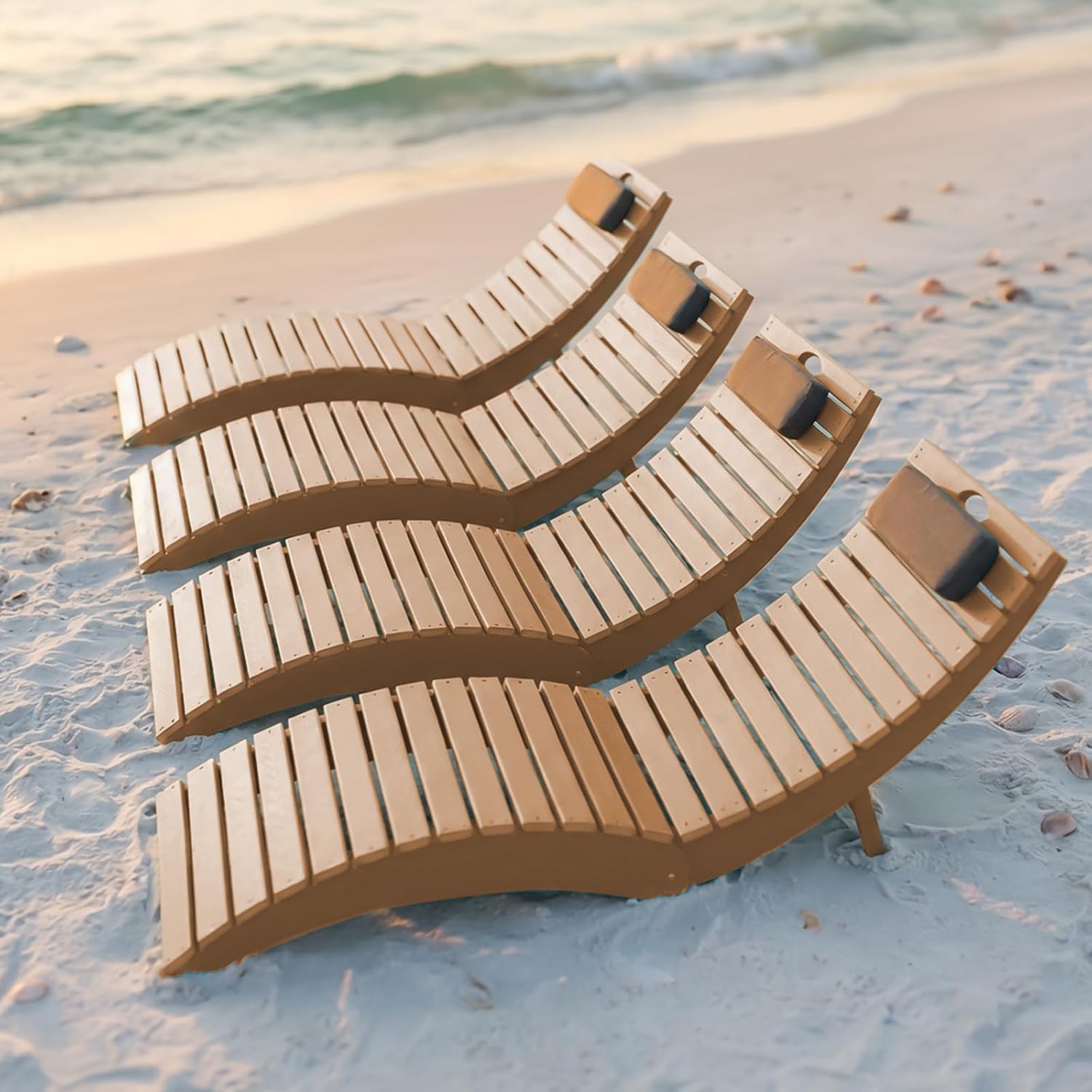 2 Pack Brown HDPE Pool Lounge Chairs