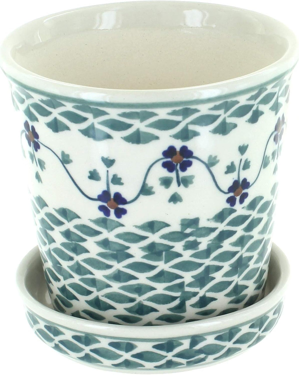 Blue Rose Green Periwinkle Ceramic Flower Pot