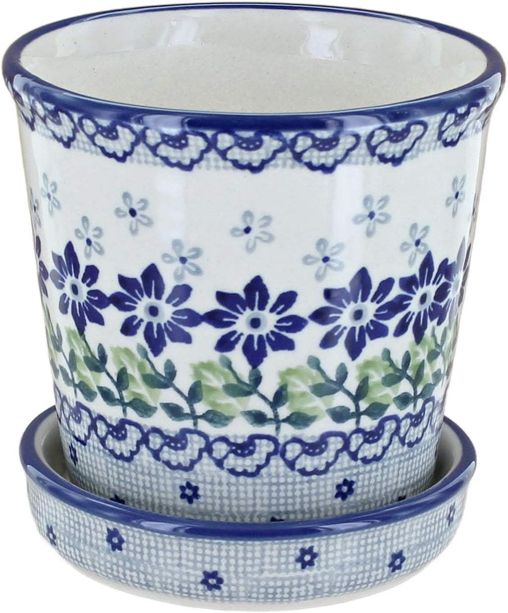 Blue Rose Green Periwinkle Ceramic Flower Pot