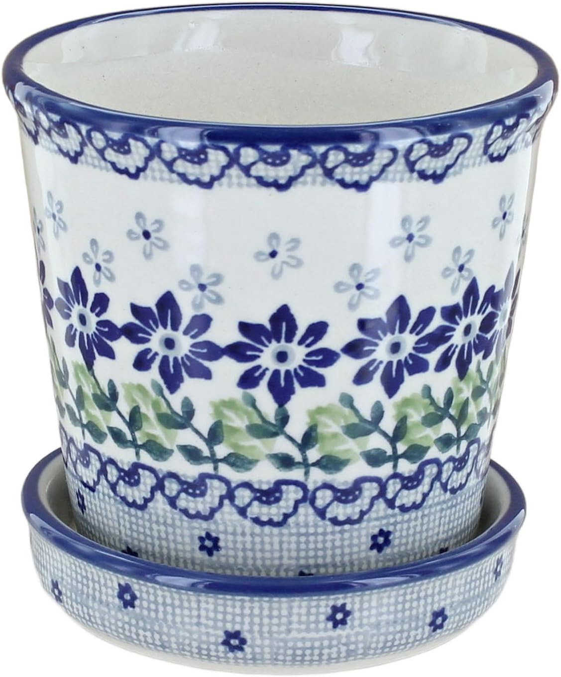 Blue Rose Green Periwinkle Ceramic Flower Pot
