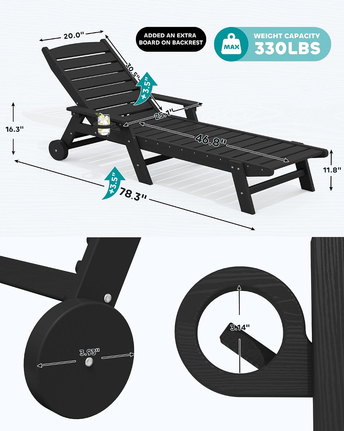 2 Pack Black HDPE Lounge Chairs