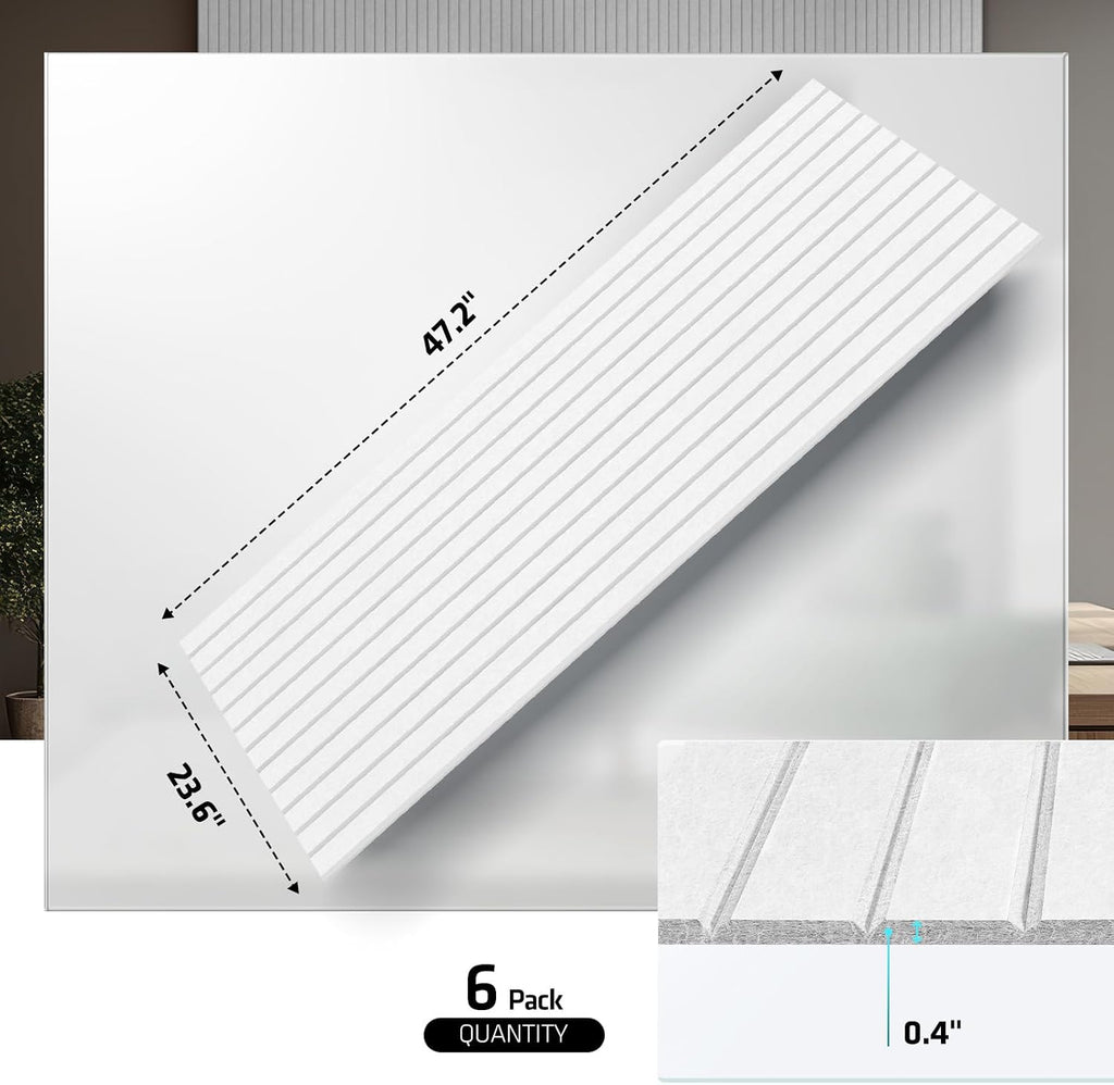6 Pack White Acoustic Wall Panels