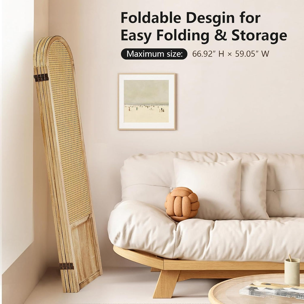 4 Panel Natural Rattan Room Divider