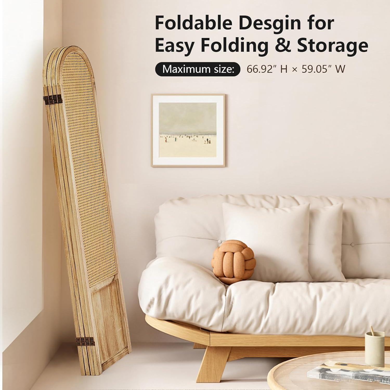 4 Panel Natural Rattan Room Divider