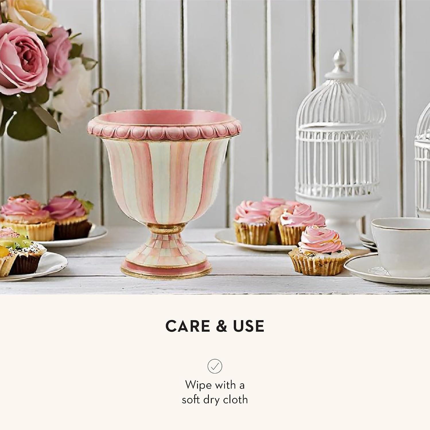 Pink-and-White Pedestal Urn