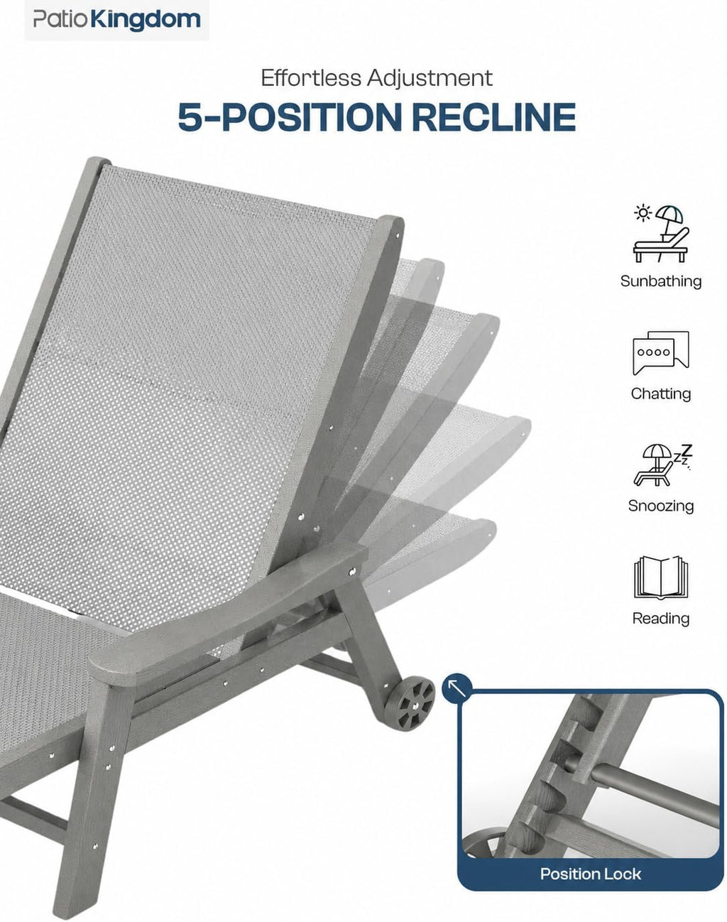 2 Pack Grey HDPE Outdoor Chaise Lounge