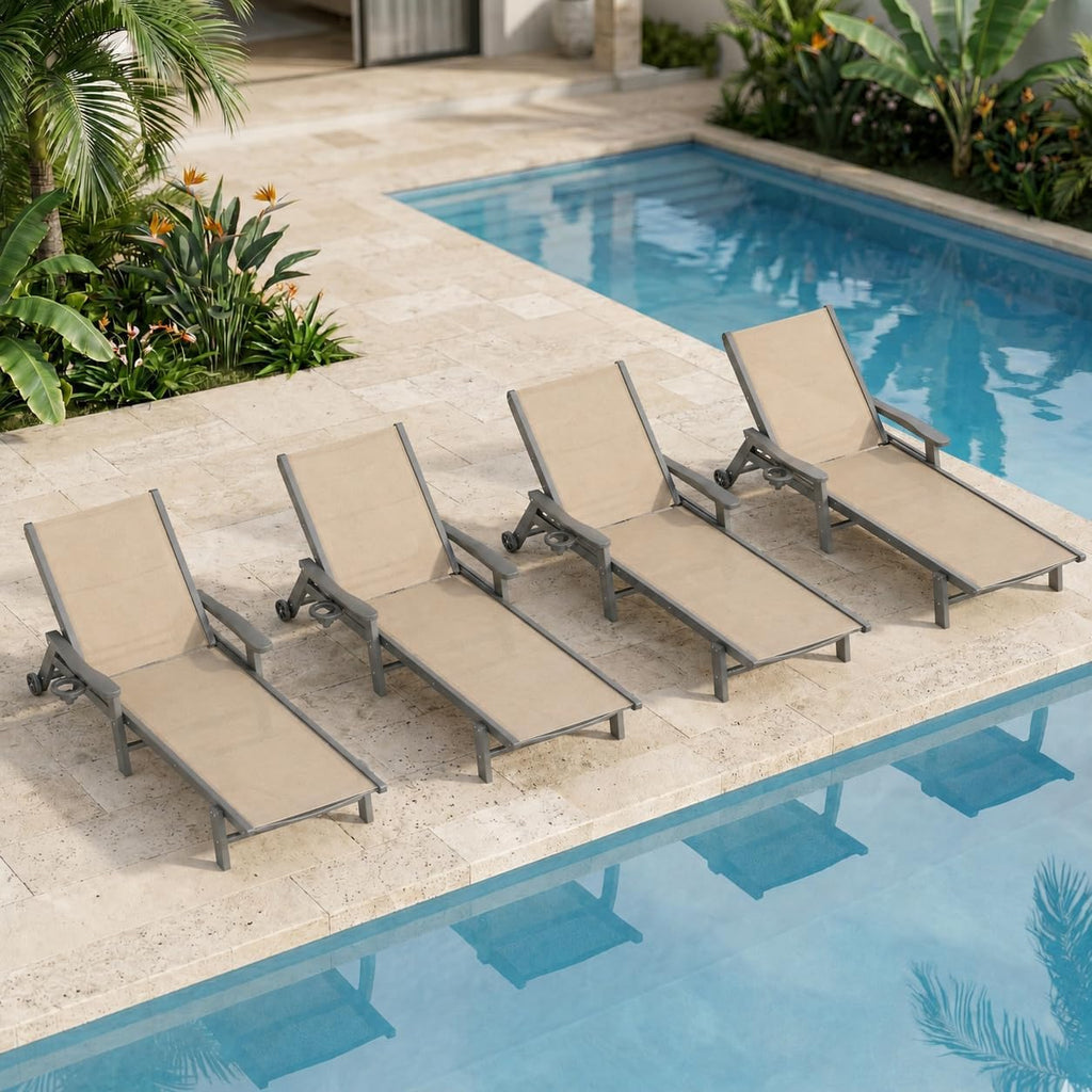 4 Pack Khaki HDPE Outdoor Lounge Chairs