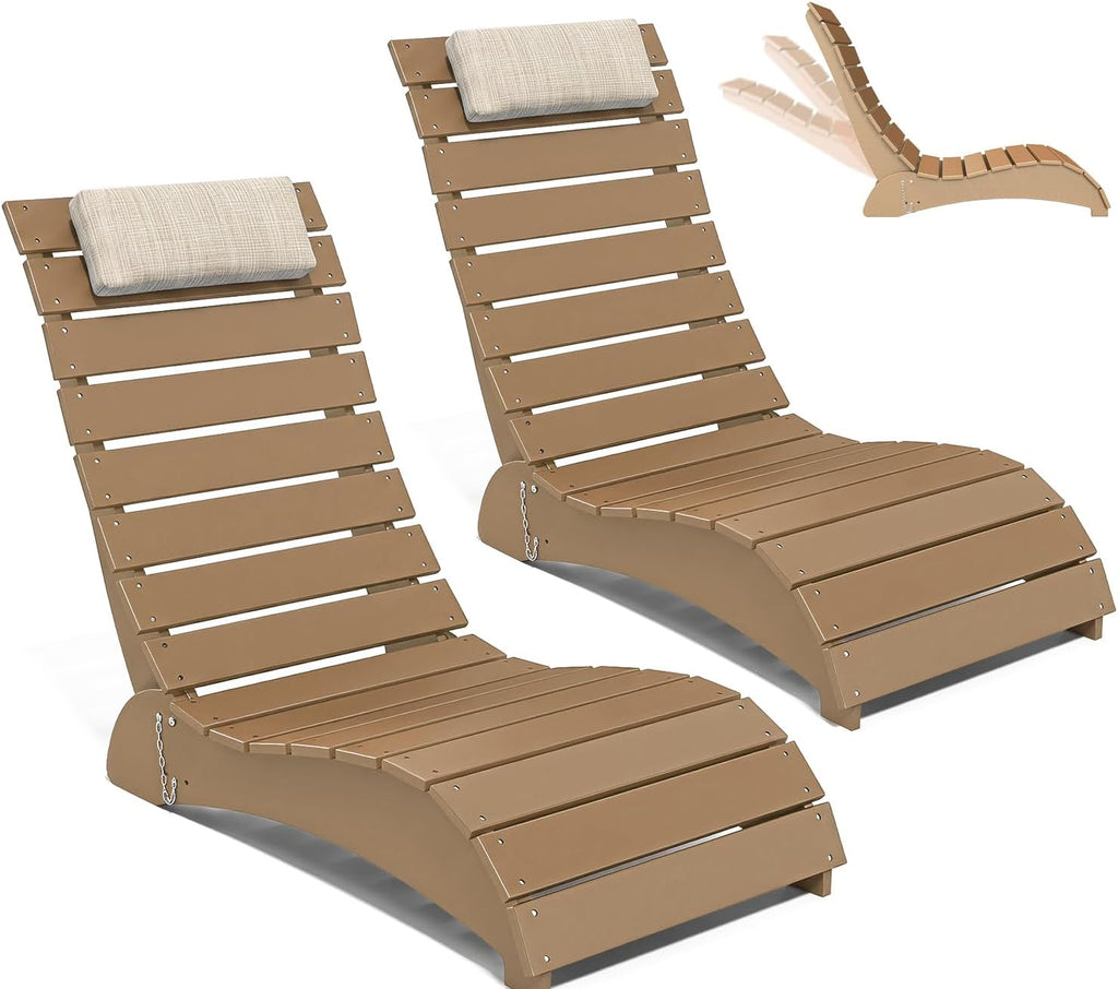 2 Pack Teak HDPE Pool Lounge Chairs