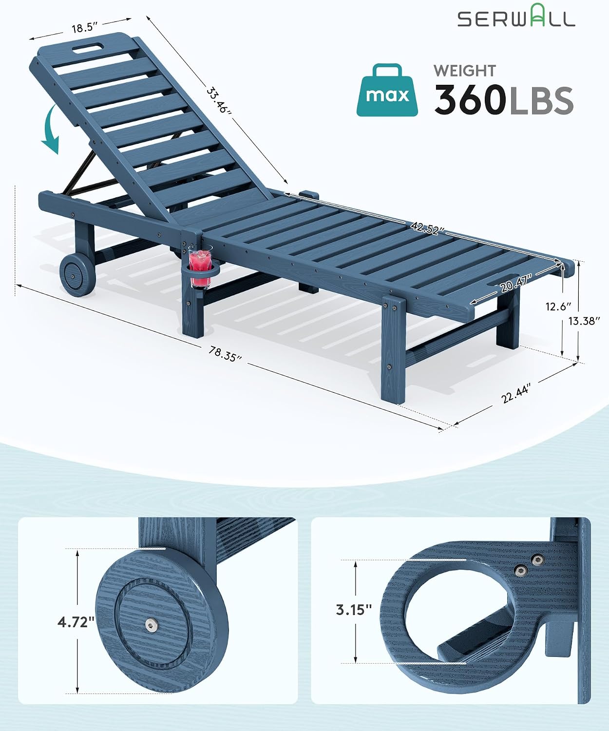 4 Pack Navy HDPE Chaise Lounge