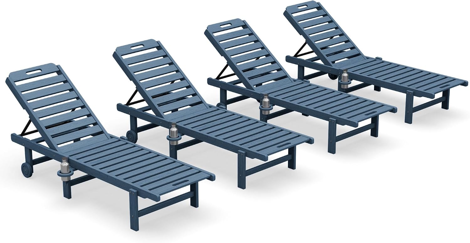 4 Pack Navy HDPE Chaise Lounge