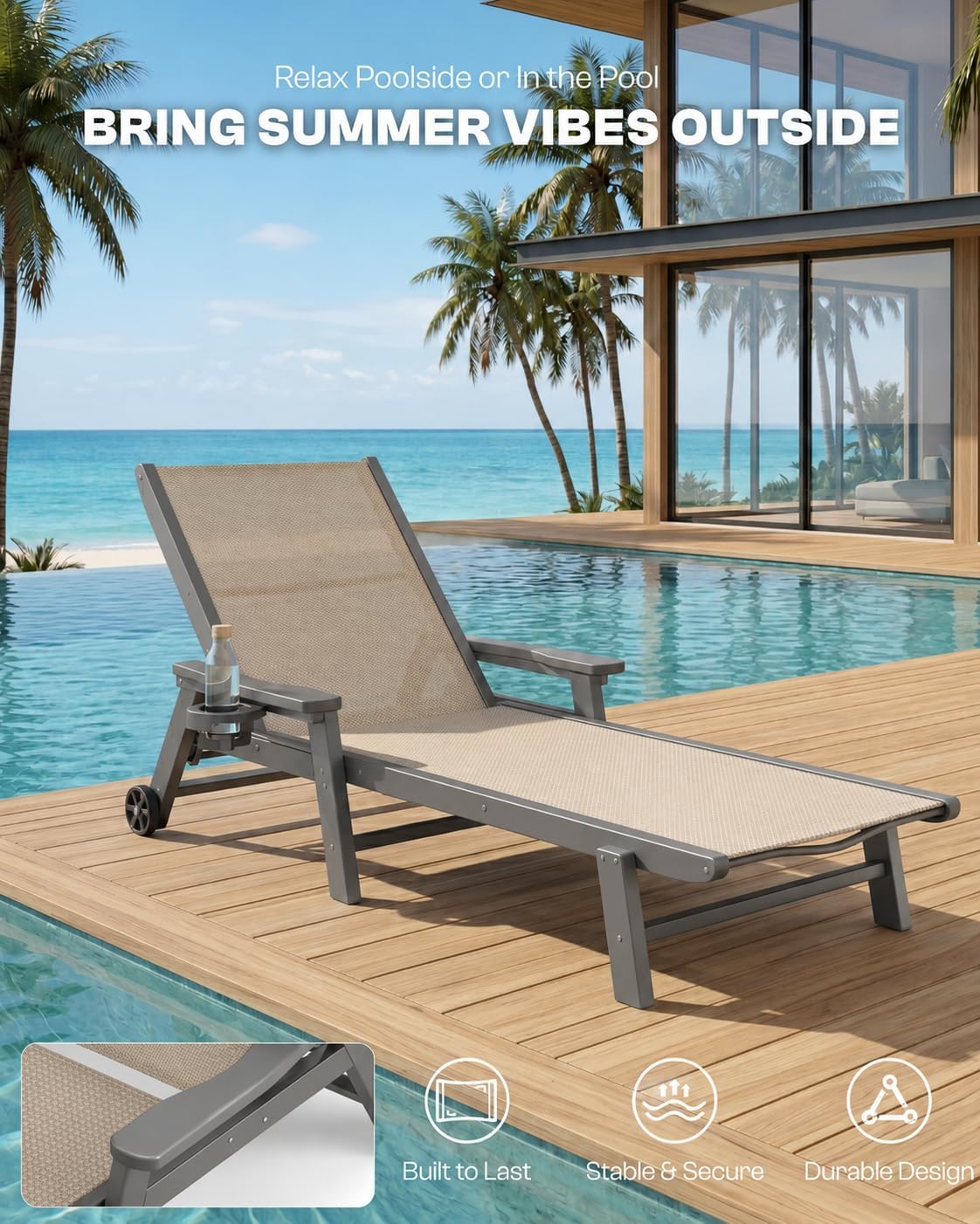2 Pack Khaki HDPE Outdoor Lounge Chairs