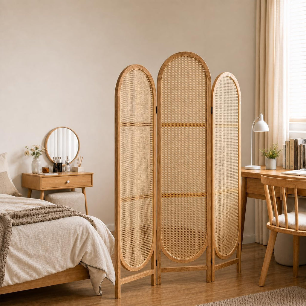 3 Panel Arched Rattan Room Divider