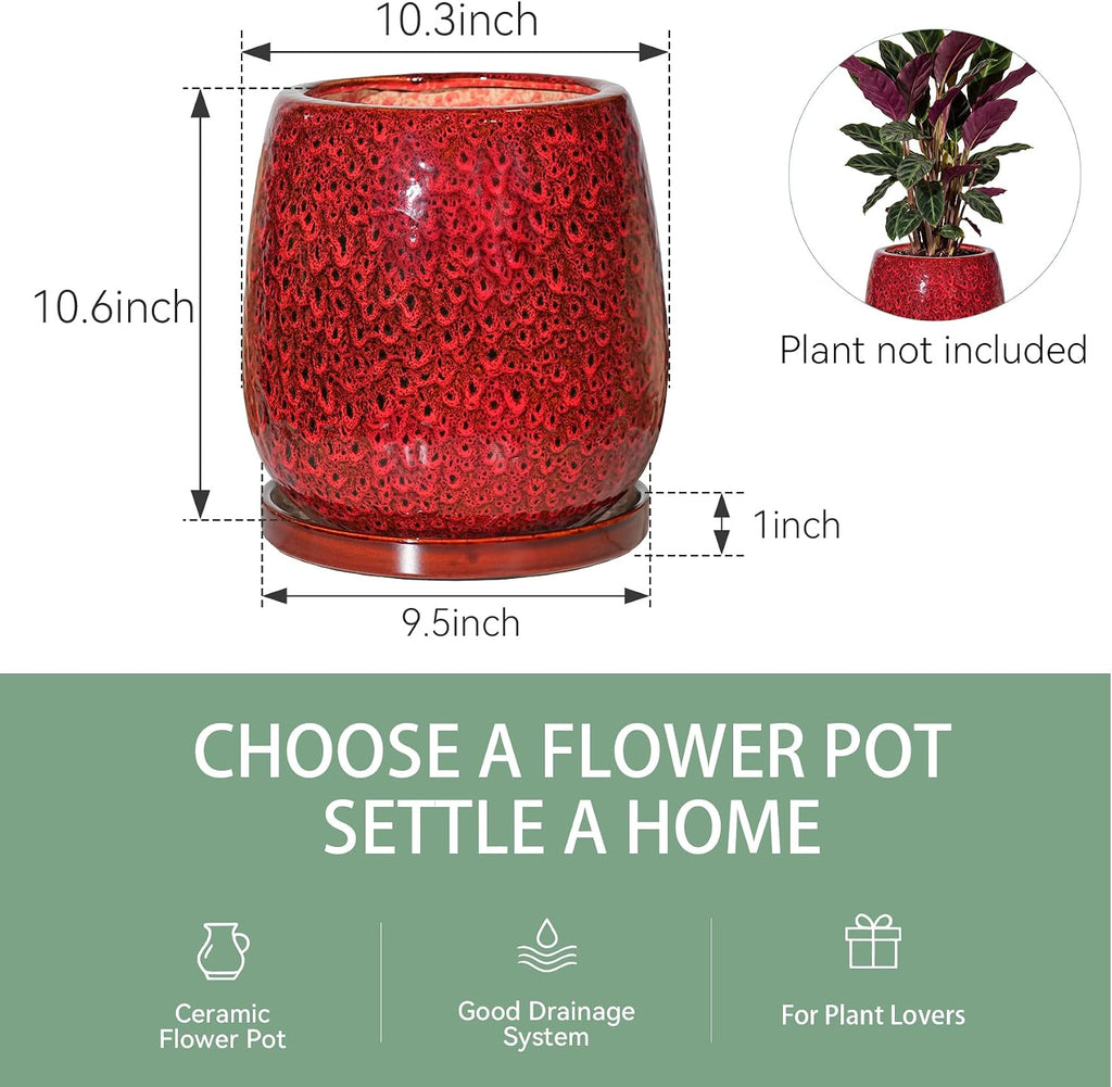 10.3 Inch Spot Red Ceramic Glaze Plant Pot