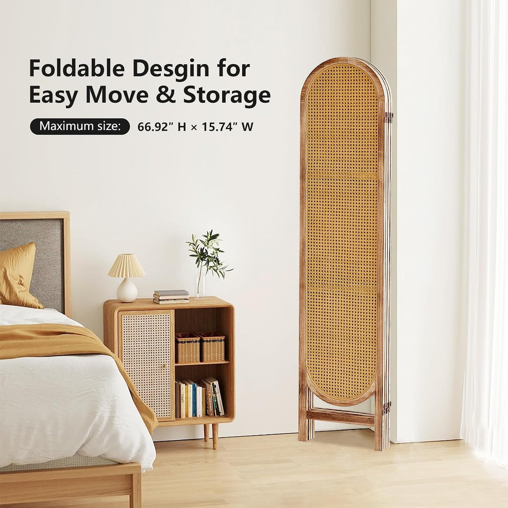 4 Panel Natural Rattan Room Divider