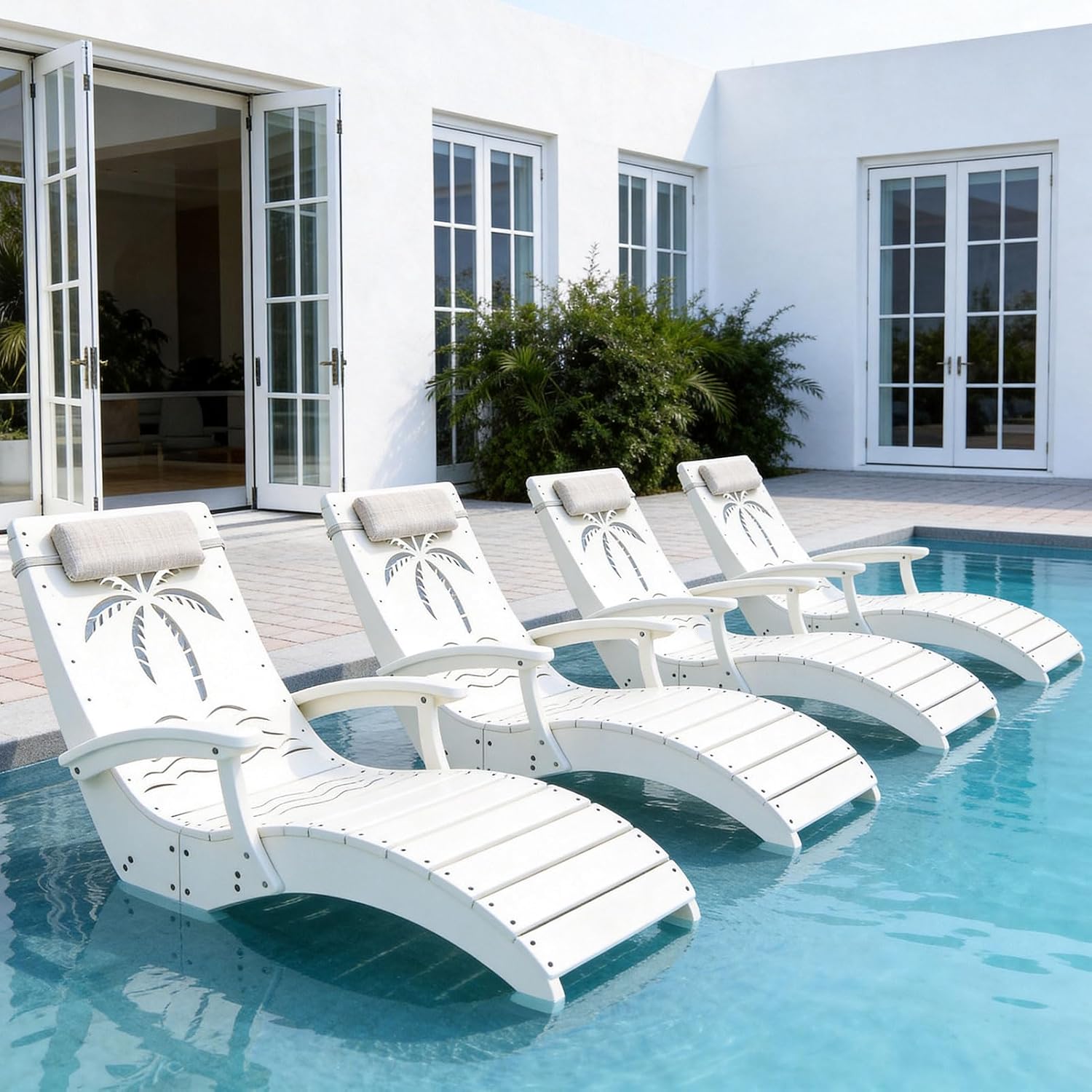 4 Pack White HDPE In Pool Lounge Chairs