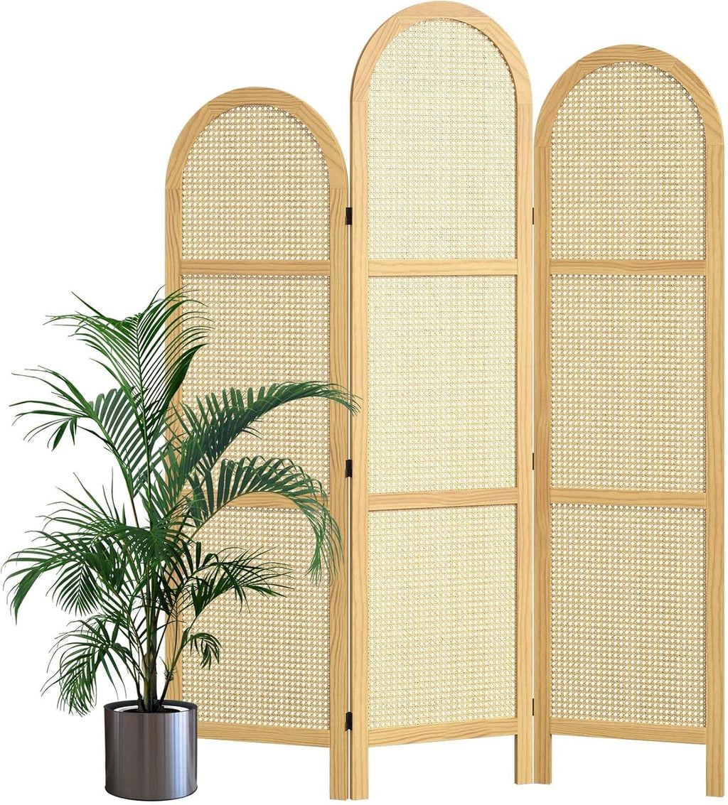 3-Panel Natural-Wave Rattan Room Divider