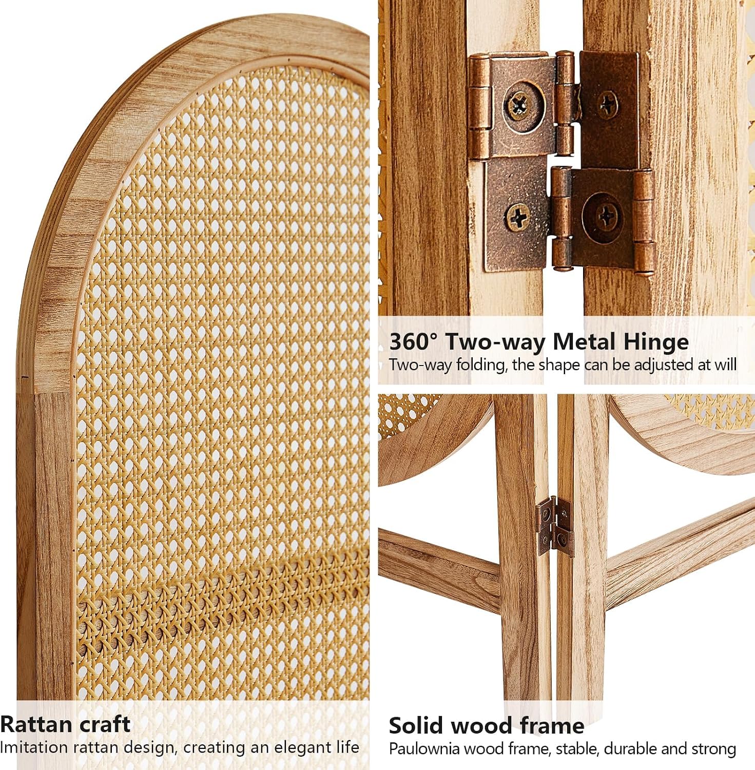 3 Panel Arched Rattan Room Divider