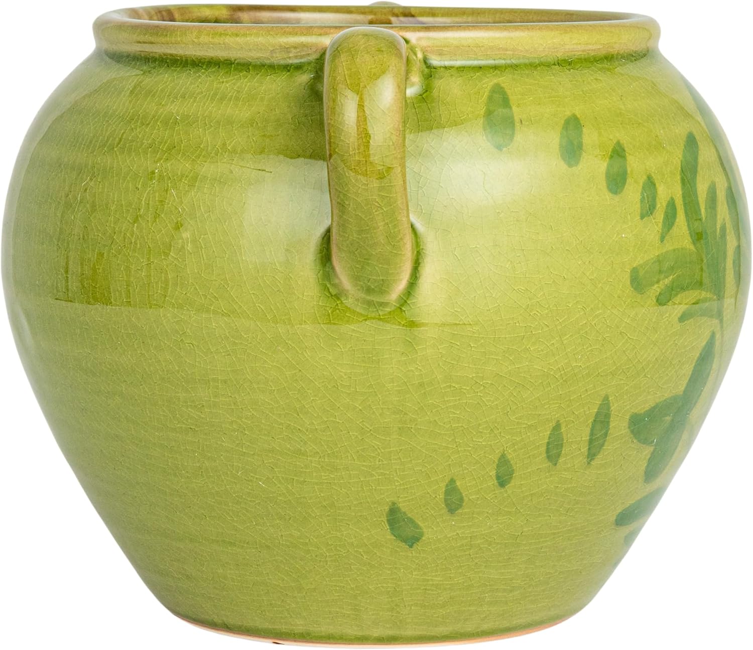 Hand-Painted Green Terra-Cotta Urn