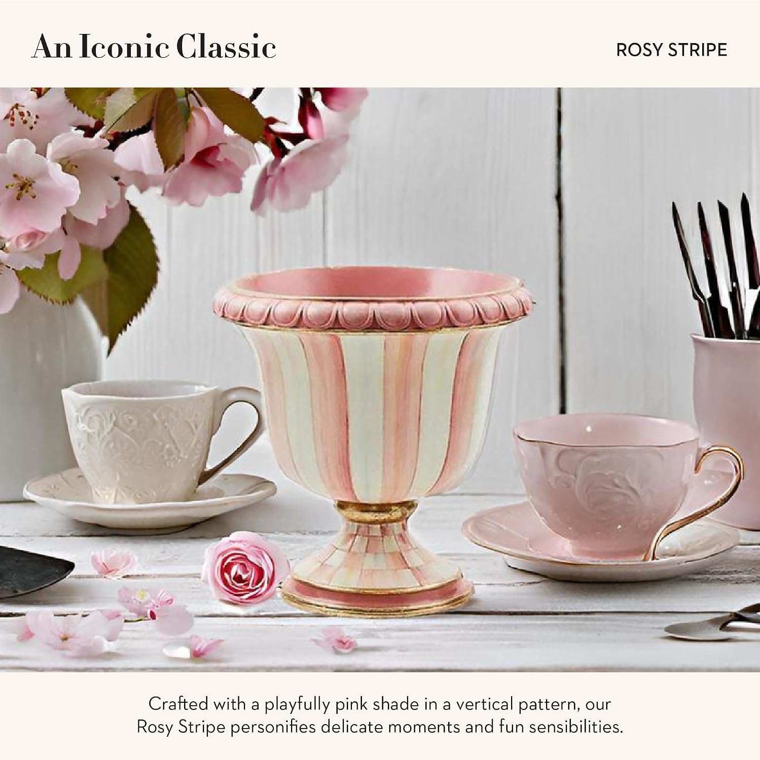 Pink-and-White Pedestal Urn