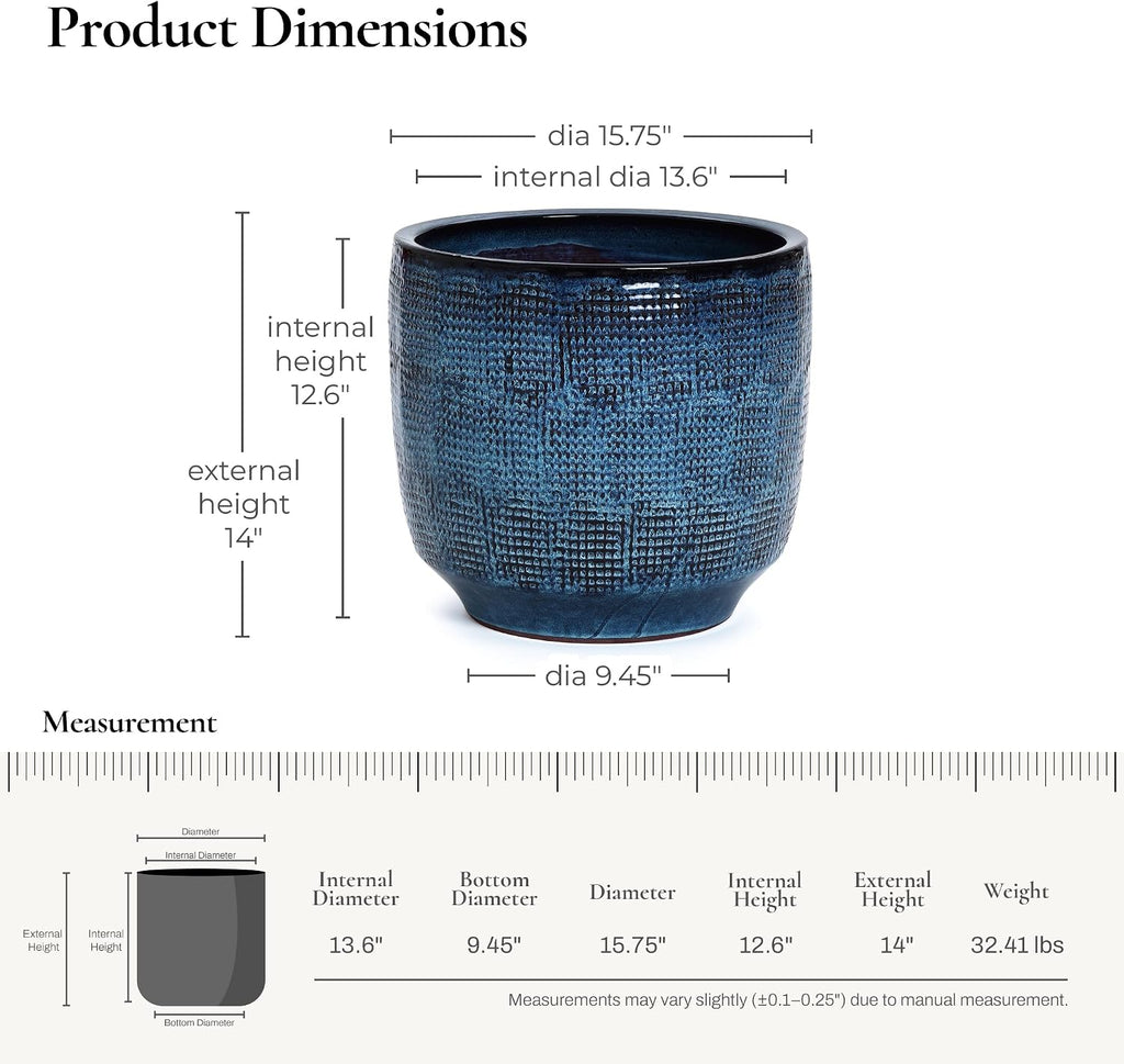 15.75" Dia Large Ceramic Pots