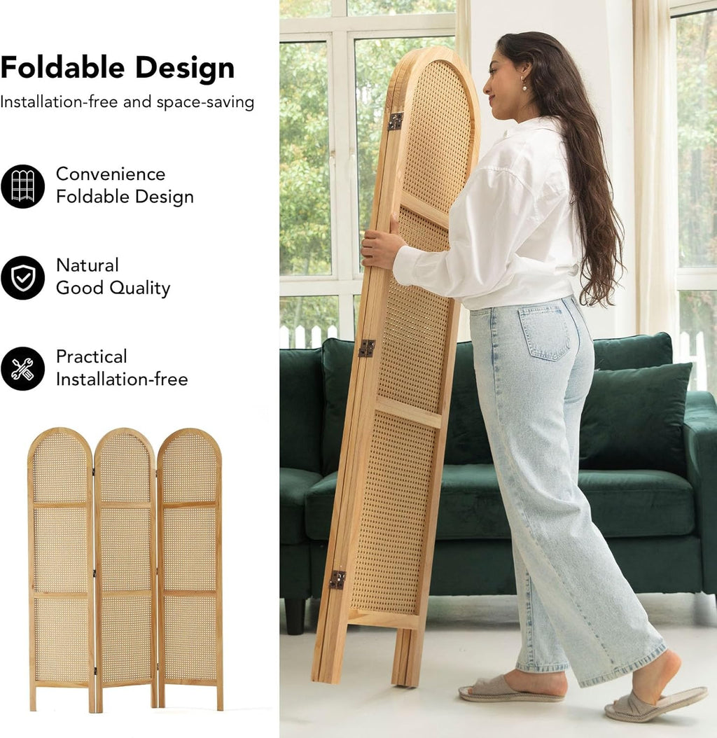 Svimi 3 Panels Natural Rattan Room Divider