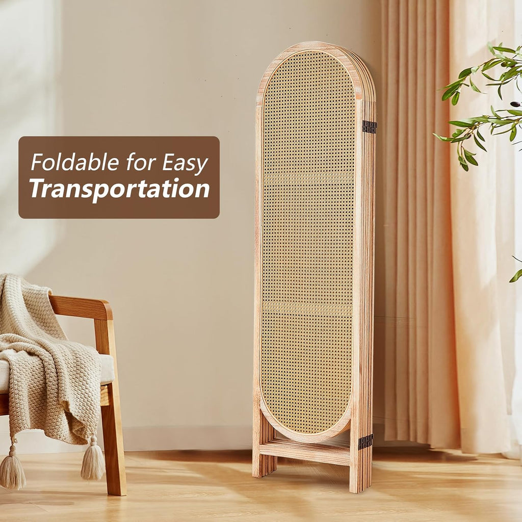 6 Panels Light Brown Rattan Wood Room Divider