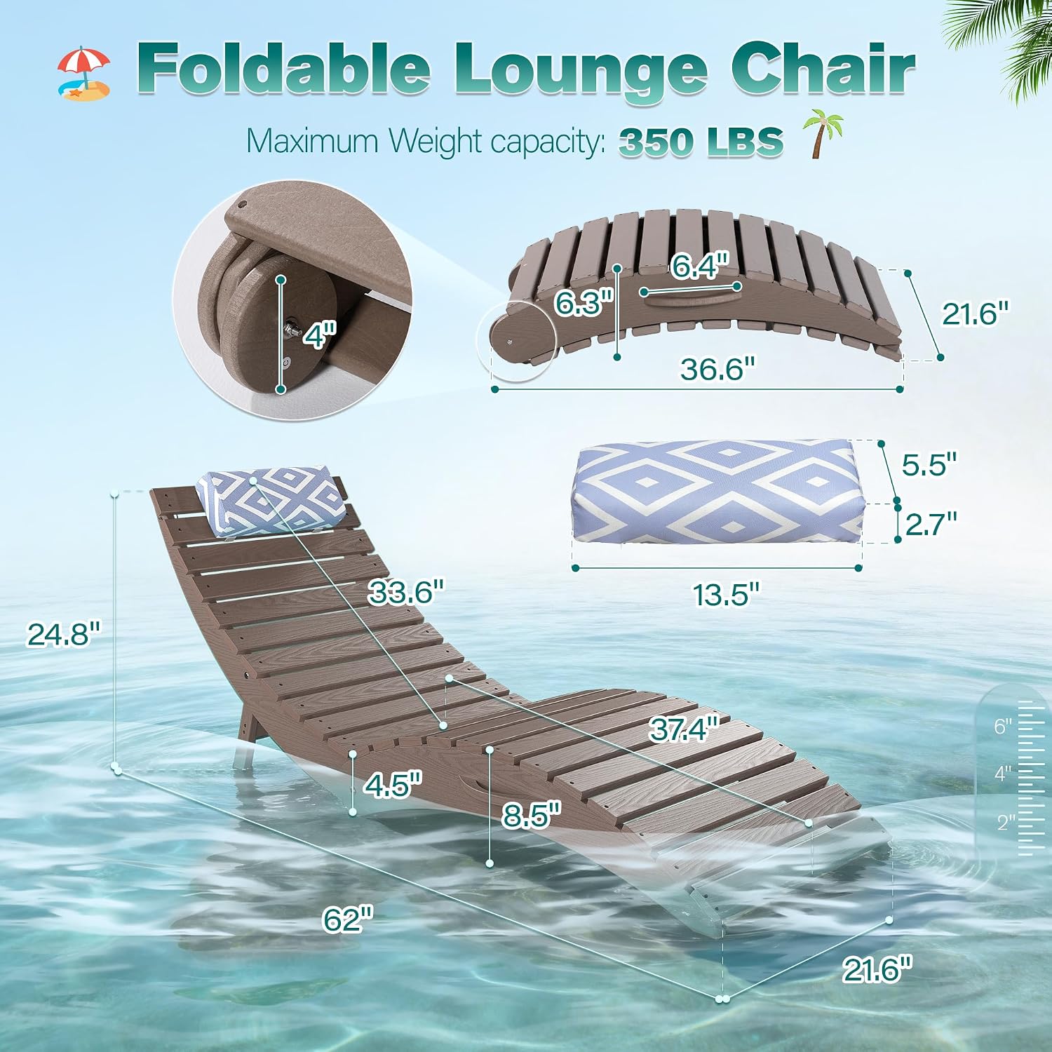 2 Pack Sand HDPE Pool Lounge Chair