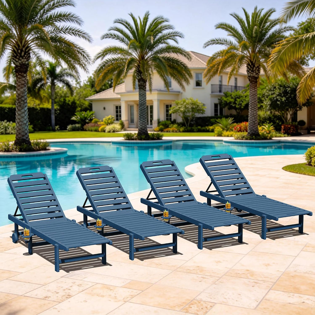4 Pack Navy HDPE Chaise Lounge