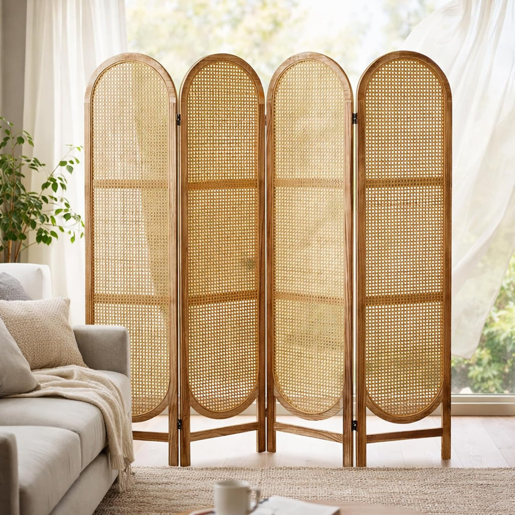 4 Panel Natural Arched Rattan Room Divider
