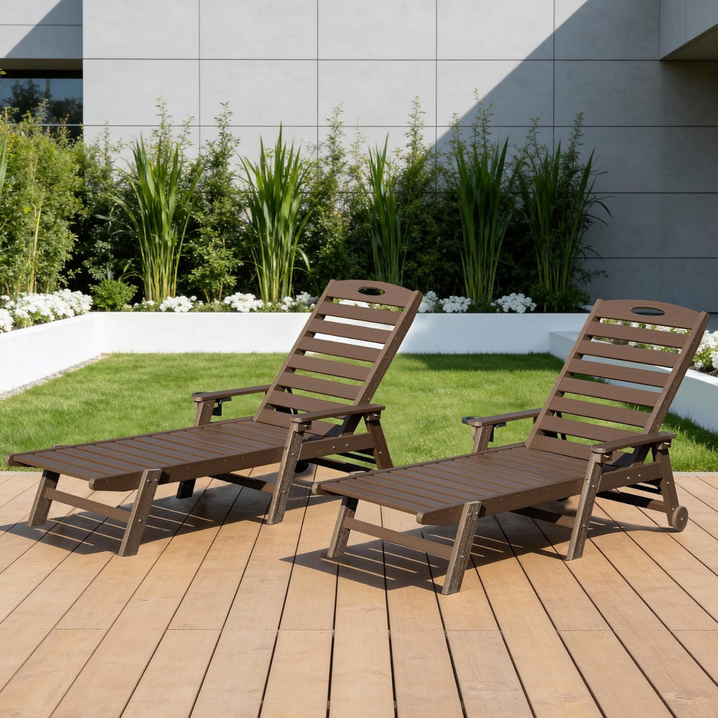 2 Pack Brown HDPE Pool Lounge Chairs