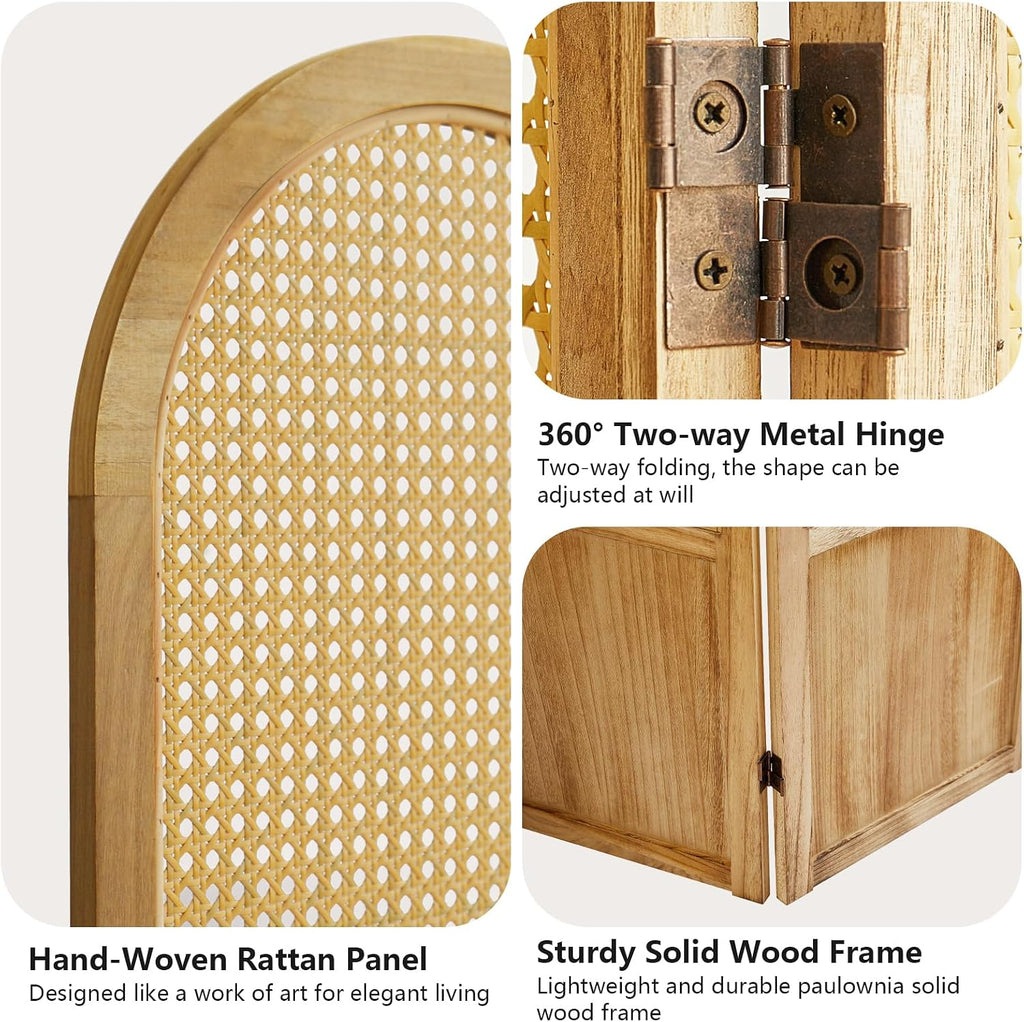 6 Panel Natural Hand-Woven Rattan Room Divider