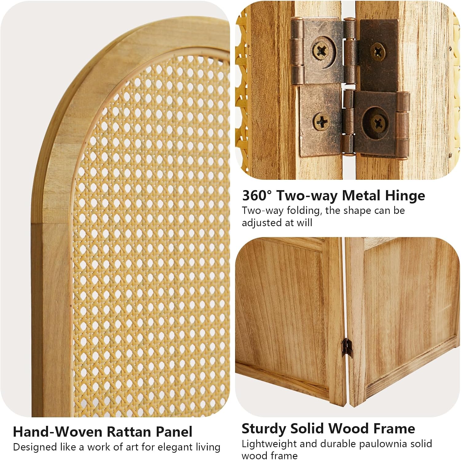 6 Panel Natural Hand-Woven Rattan Room Divider
